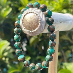 8mm Green Opal Bronzite Stretch Bead Bracelet